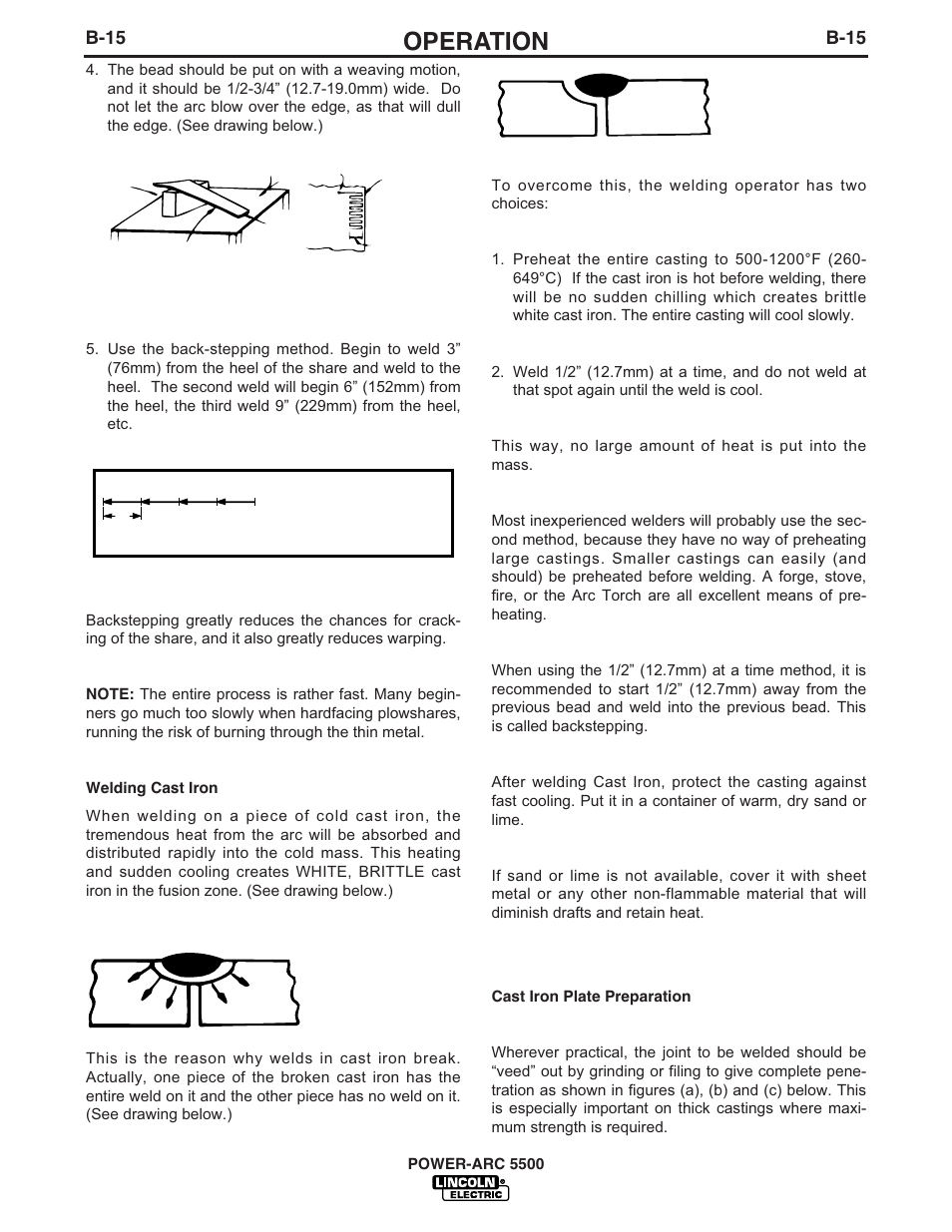 Operation, B-15 | Lincoln Electric POWER-ARC IM871-A User Manual | Page 30 / 50