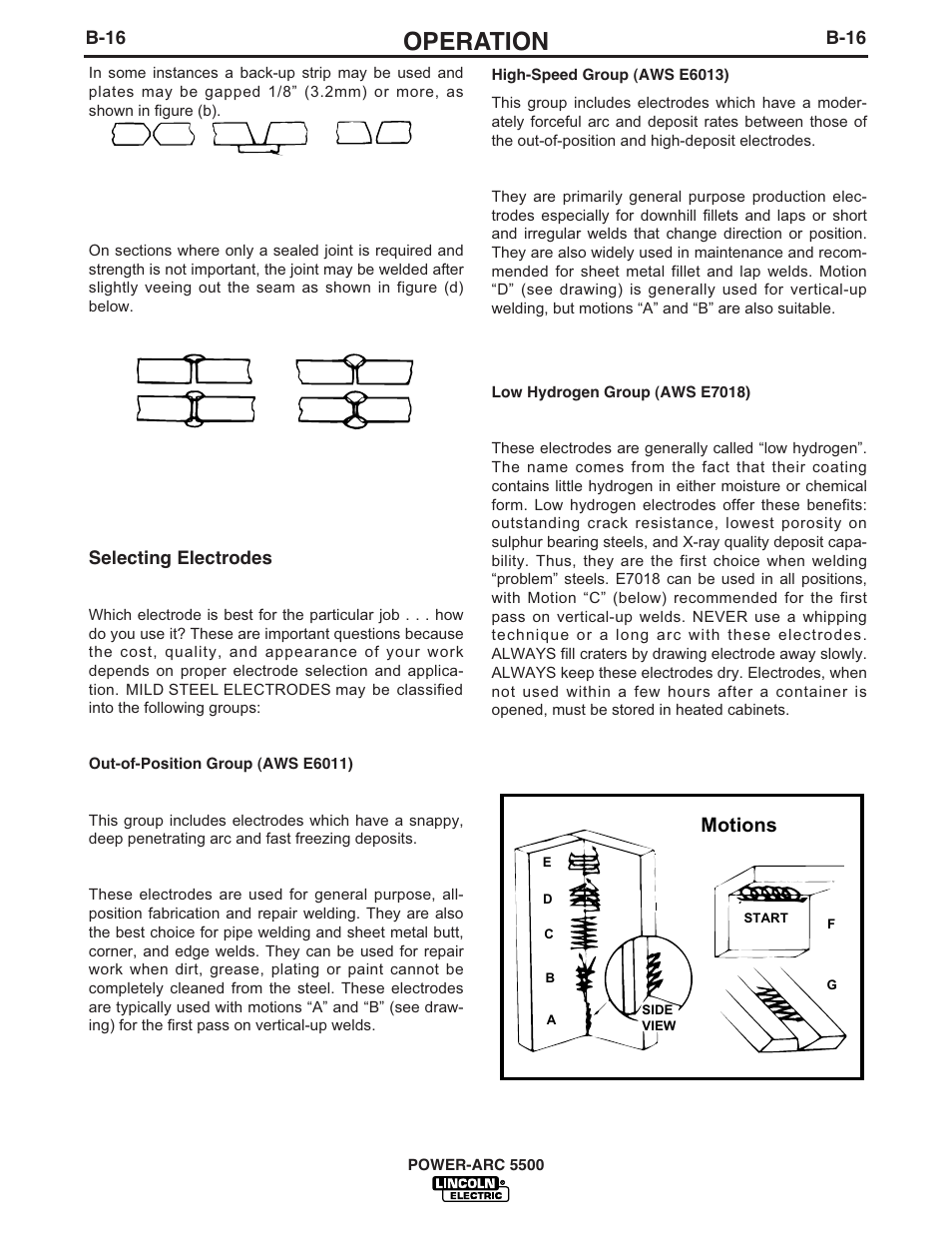 Operation, Motions | Lincoln Electric POWER-ARC IM871-A User Manual | Page 31 / 50