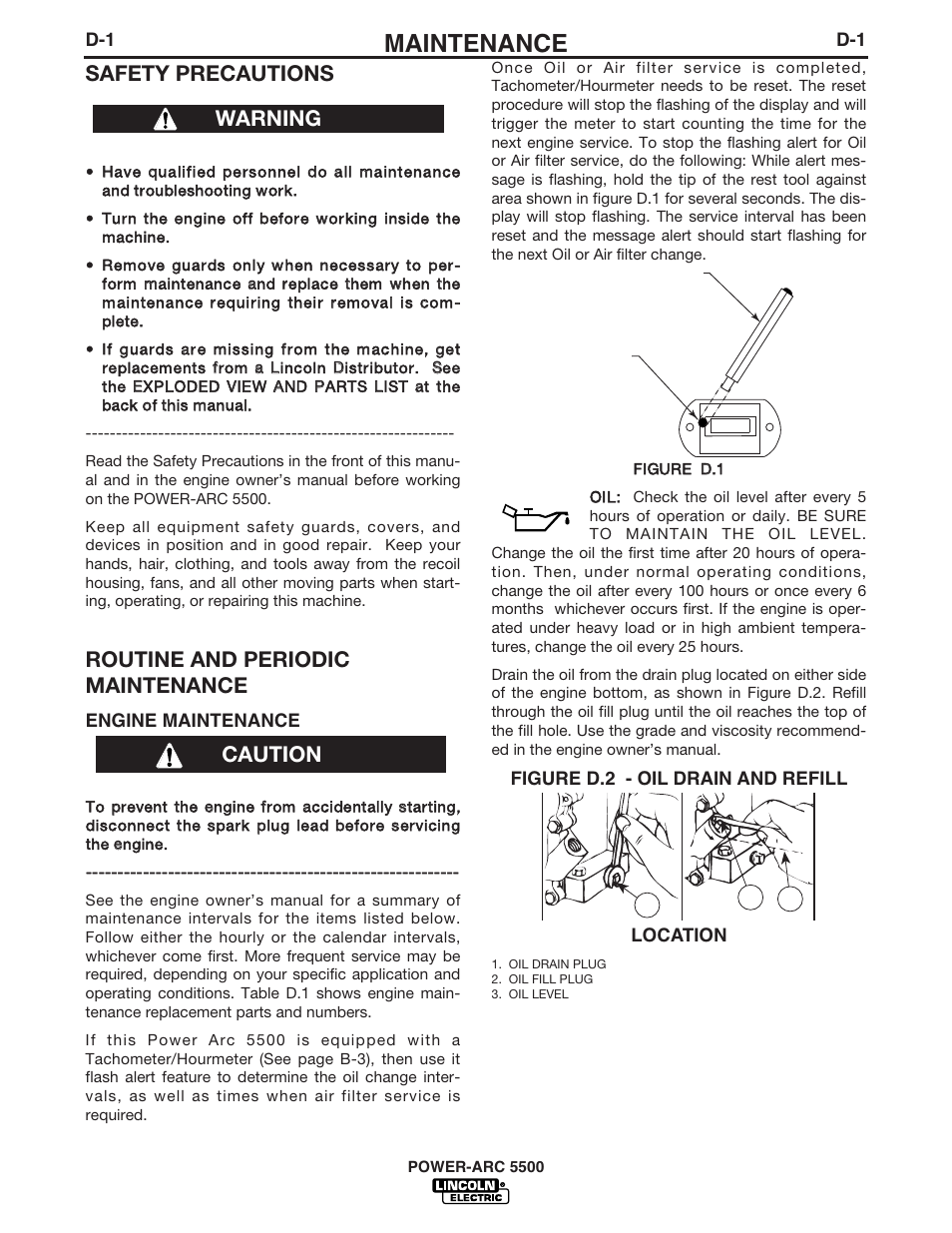 Maintenance, Safety precautions, Routine and periodic maintenance | Caution, Warning | Lincoln Electric POWER-ARC IM871-A User Manual | Page 33 / 50