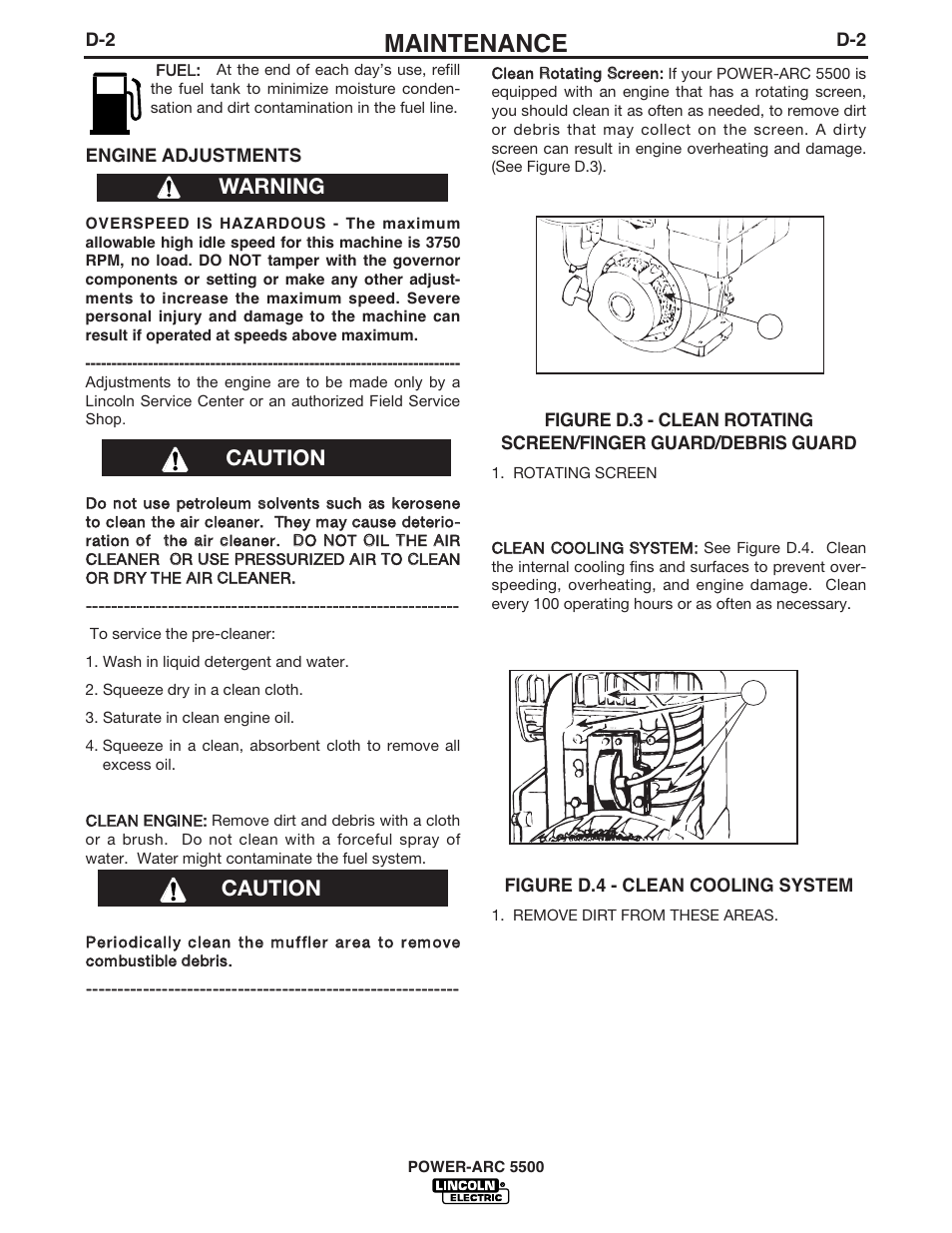 Maintenance, Caution, Warning | Lincoln Electric POWER-ARC IM871-A User Manual | Page 34 / 50