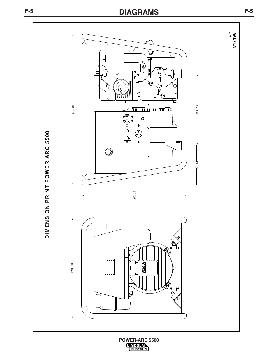 Diagrams, Dimension print power arc 5500 | Lincoln Electric POWER-ARC IM871-A User Manual | Page 46 / 50