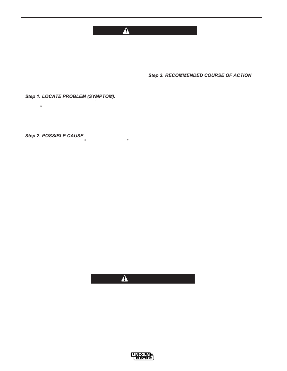 Troubleshooting, Caution, Warning | Lincoln Electric POWER MIG IM736-D User Manual | Page 29 / 48