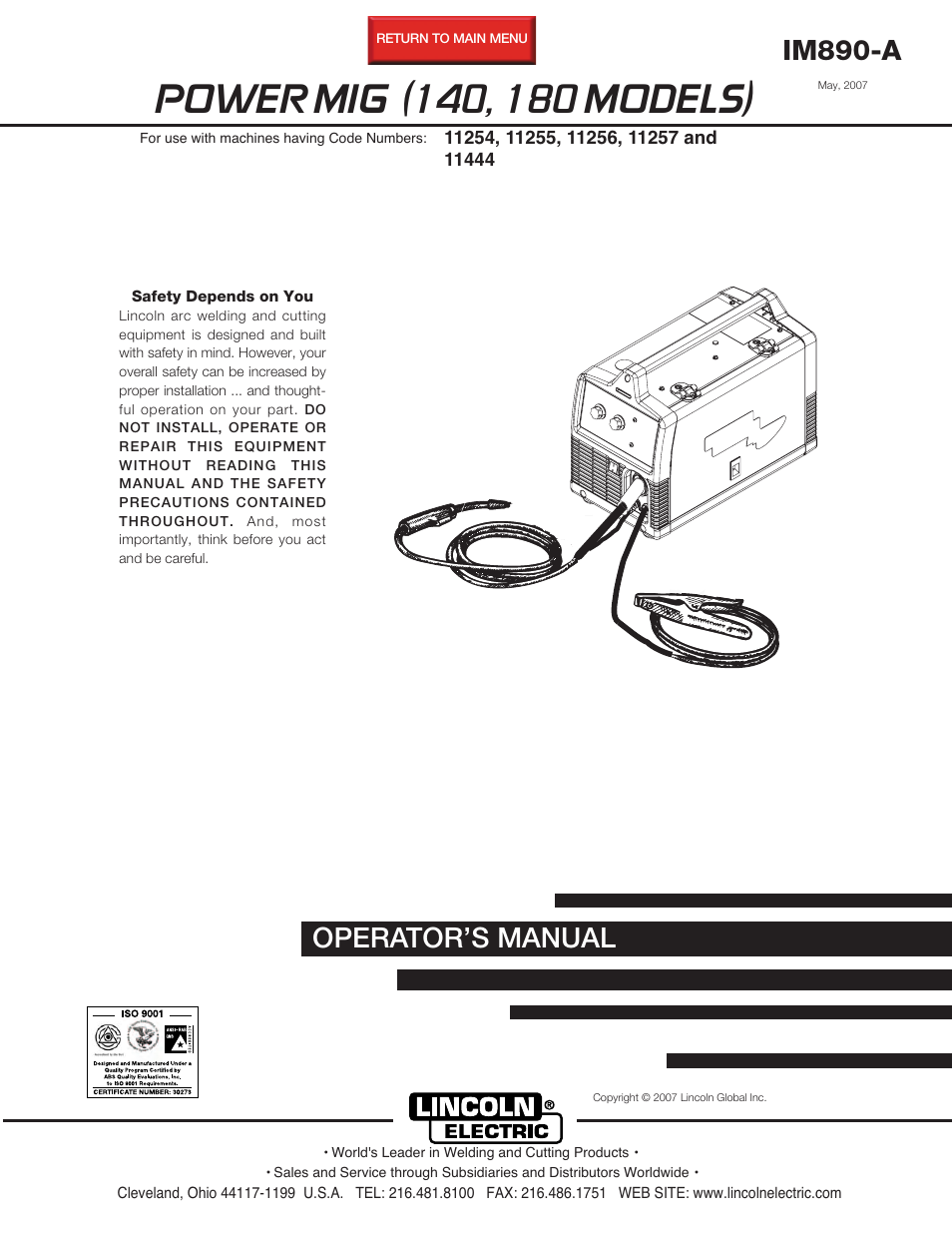 Lincoln Electric POWER MIG 180 User Manual | 42 pages