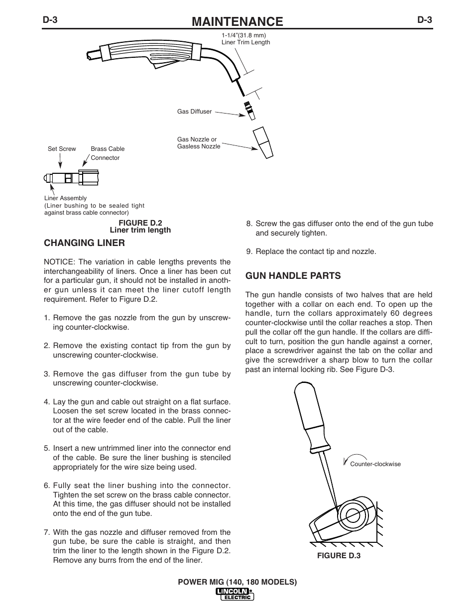 Maintenance | Lincoln Electric POWER MIG 180 User Manual | Page 31 / 42