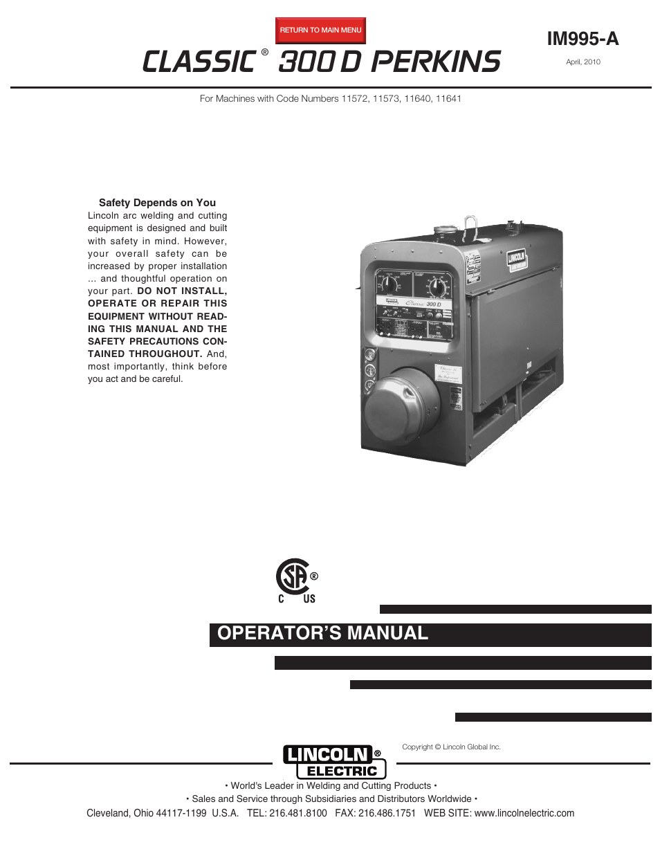 Lincoln Electric CLASSIC 11572 User Manual | 36 pages