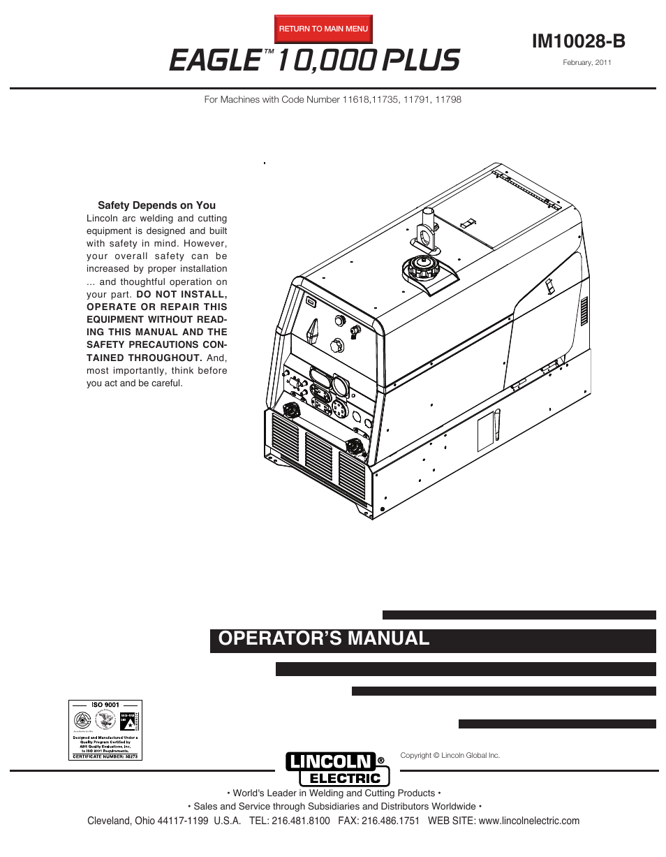 Lincoln Electric EAGLETM 10 User Manual | 36 pages