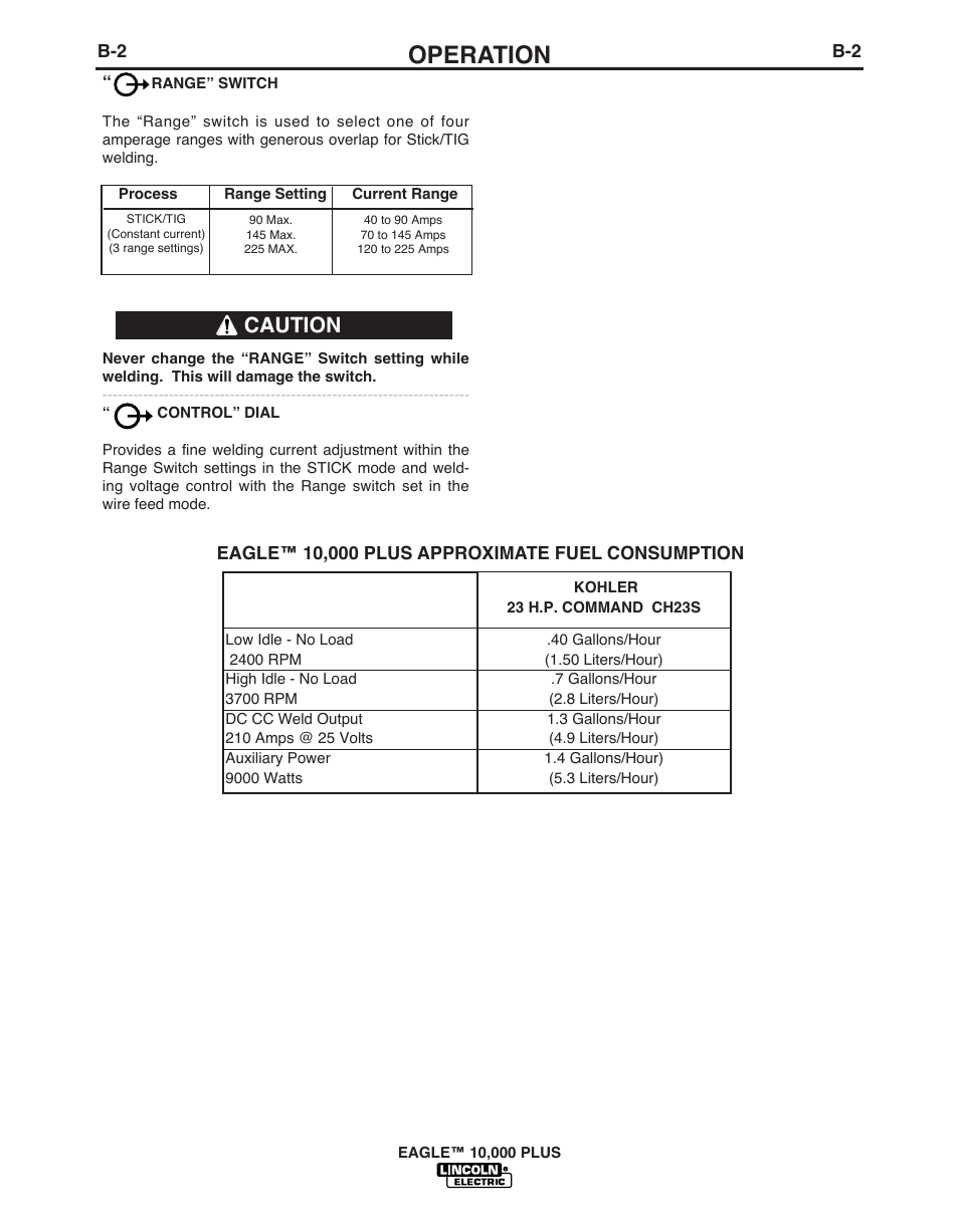 Operation, Caution | Lincoln Electric EAGLETM 10 User Manual | Page 18 / 36