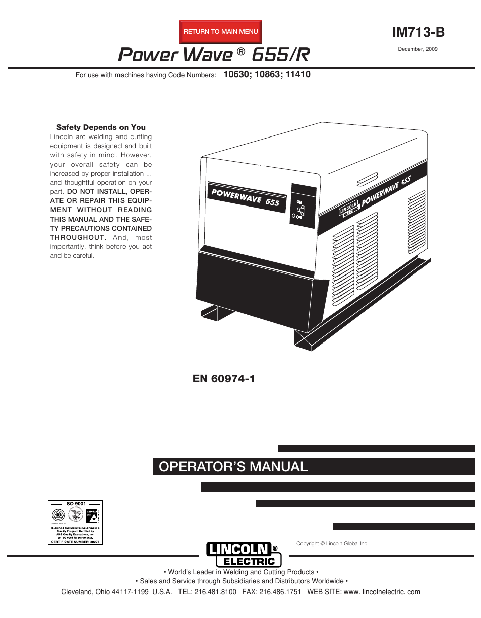 Lincoln Electric POWER WAVE IM713-B User Manual | 44 pages