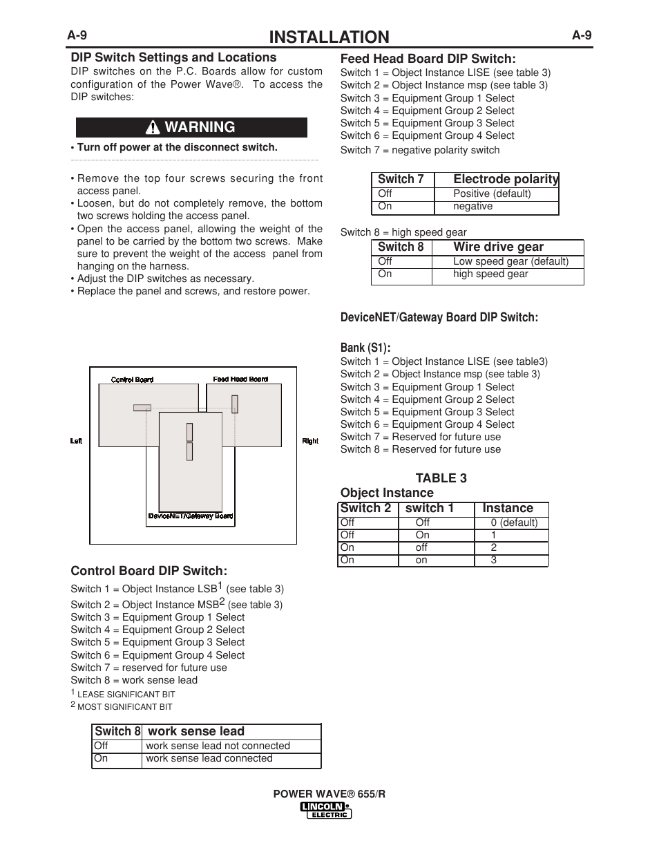 Installation, Warning | Lincoln Electric POWER WAVE IM713-B User Manual | Page 16 / 44