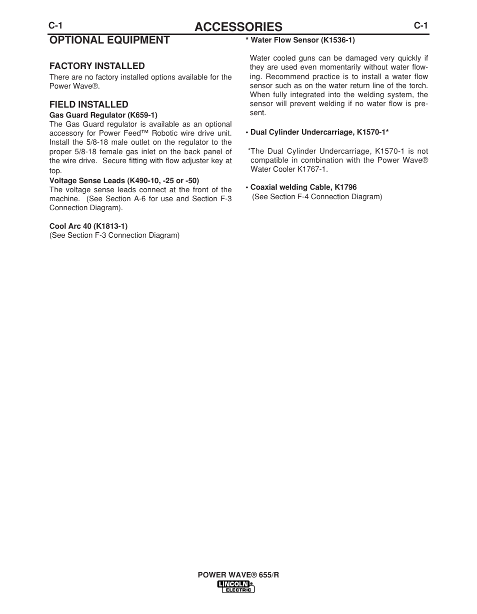 Accessories, Optional equipment | Lincoln Electric POWER WAVE IM713-B User Manual | Page 24 / 44