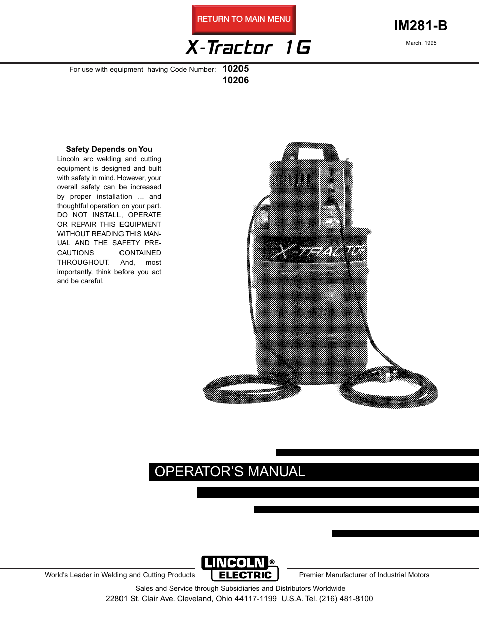 Lincoln Electric X-TRACTOR 1G IM281-B User Manual | 23 pages