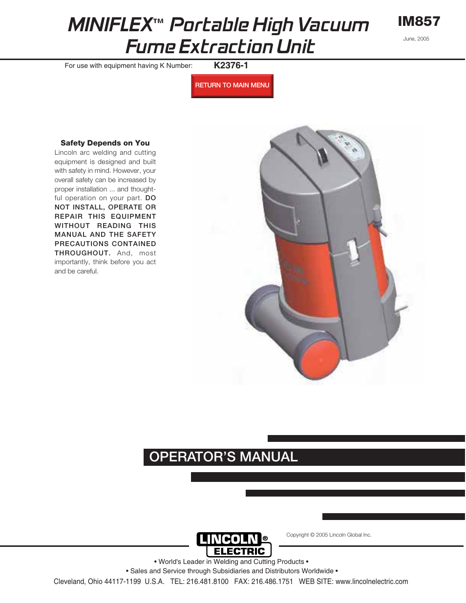 Lincoln Electric MINIFLEX IM857 User Manual | 21 pages