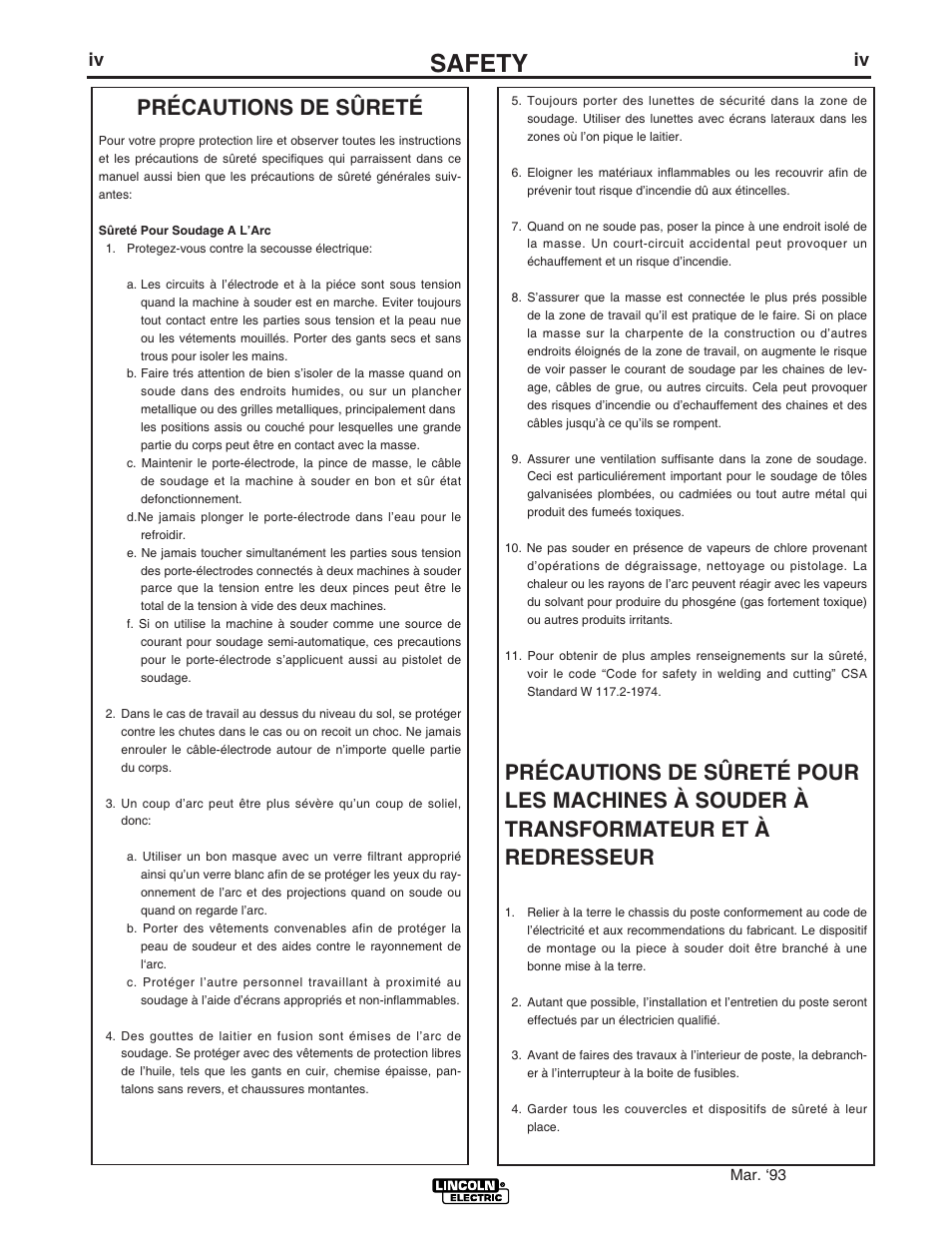 Safety, Précautions de sûreté | Lincoln Electric MINIFLEX IM857 User Manual | Page 5 / 21