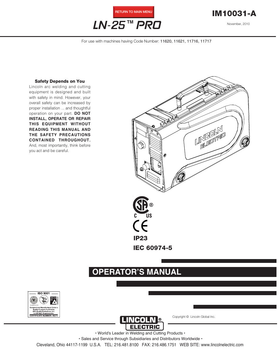 Lincoln Electric PRO IM10031-A User Manual | 43 pages