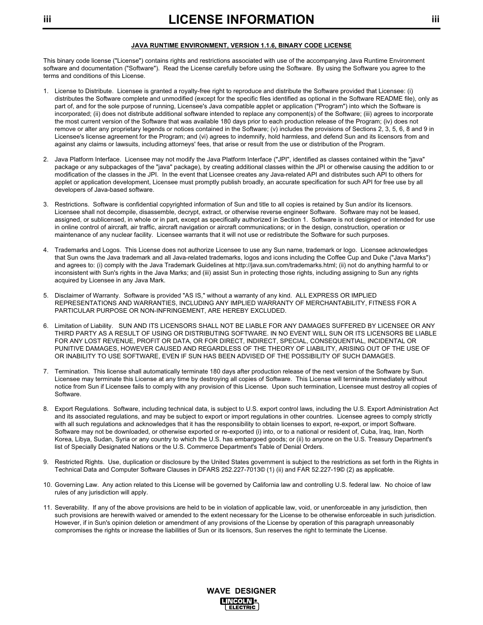 License information | Lincoln Electric WAVE DESIGNER IM649 User Manual | Page 5 / 74