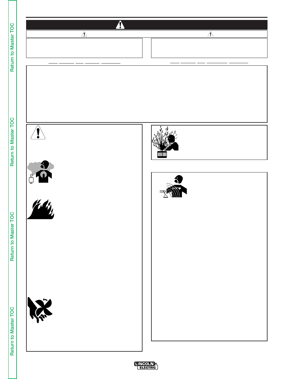 Safety, Iew safety info, Warning | For engine powered equipment, Electric and magnetic fields may be dangerous | Lincoln Electric INVERTEC SVM101-B User Manual | Page 2 / 117