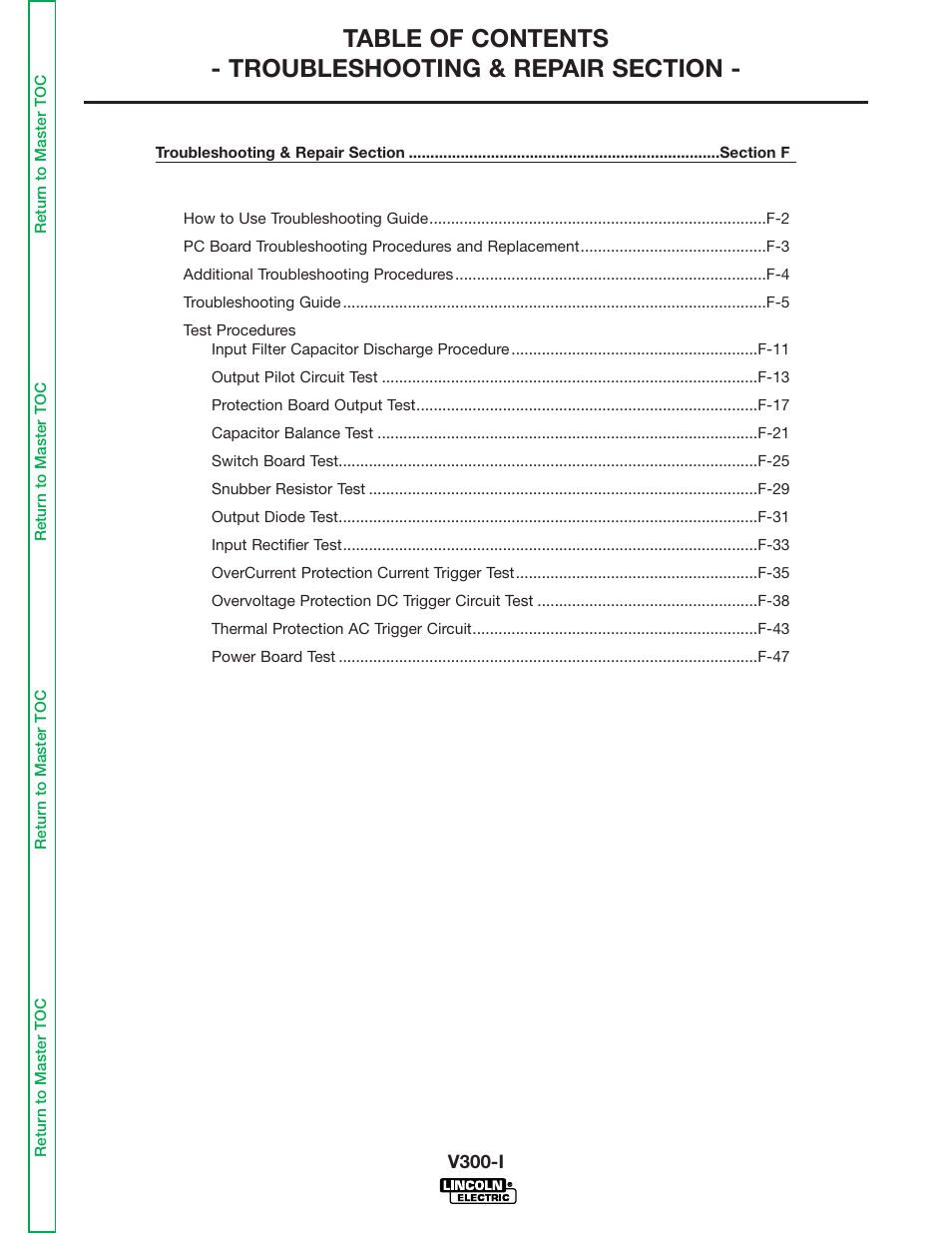 Section f - troubleshooting and repair | Lincoln Electric INVERTEC SVM101-B User Manual | Page 31 / 117