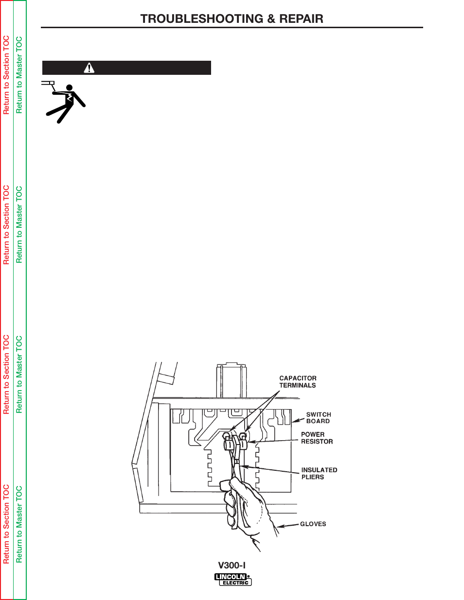 Troubleshooting & repair, Input filter capacitor discharge procedure | Lincoln Electric INVERTEC SVM101-B User Manual | Page 42 / 117