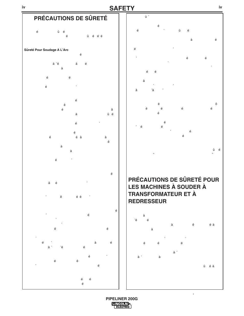 Safety, Précautions de sûreté | Lincoln Electric PIPELINER IM769 User Manual | Page 5 / 34