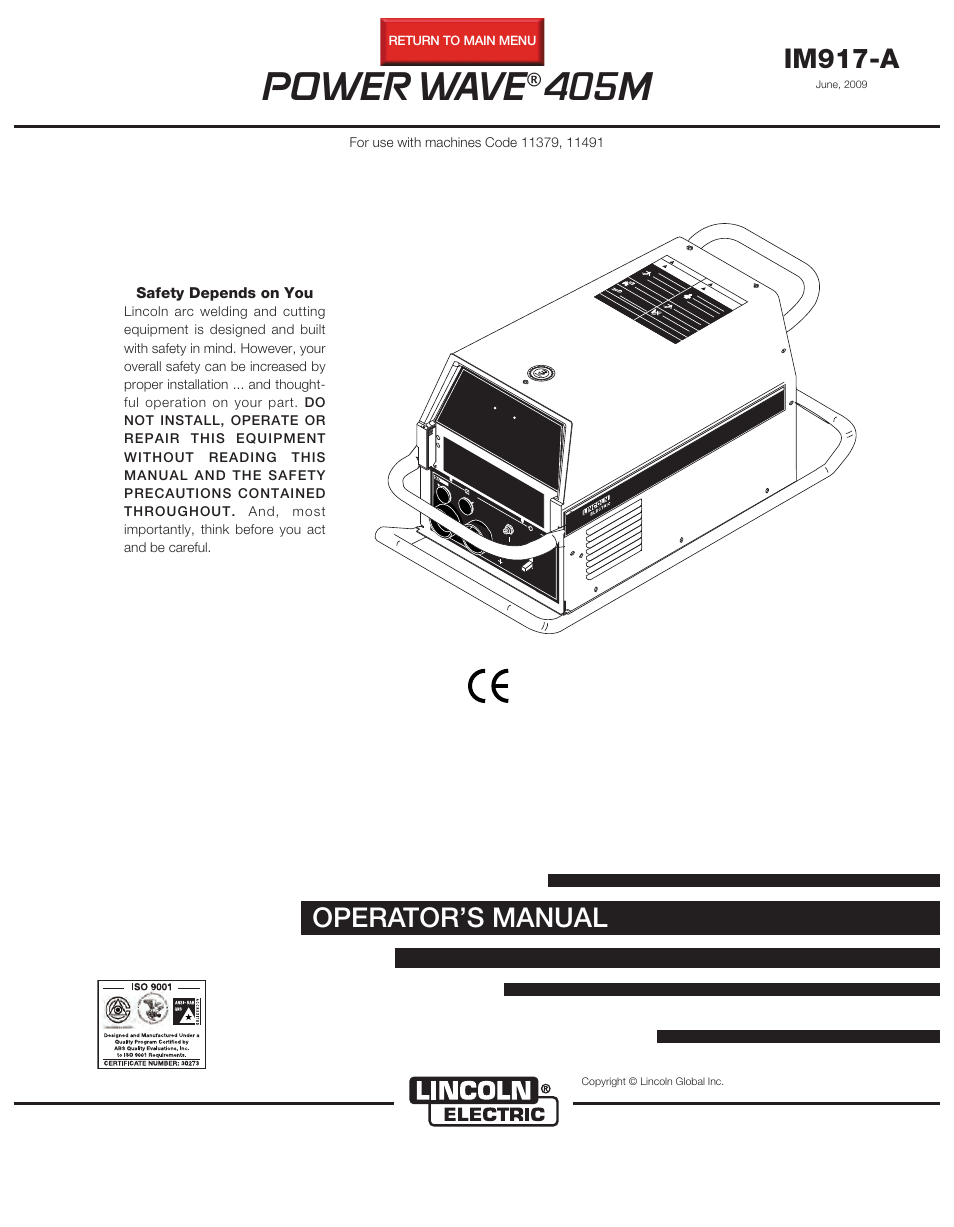 Lincoln Electric POWER WAVE 405M IM917-A User Manual | 44 pages