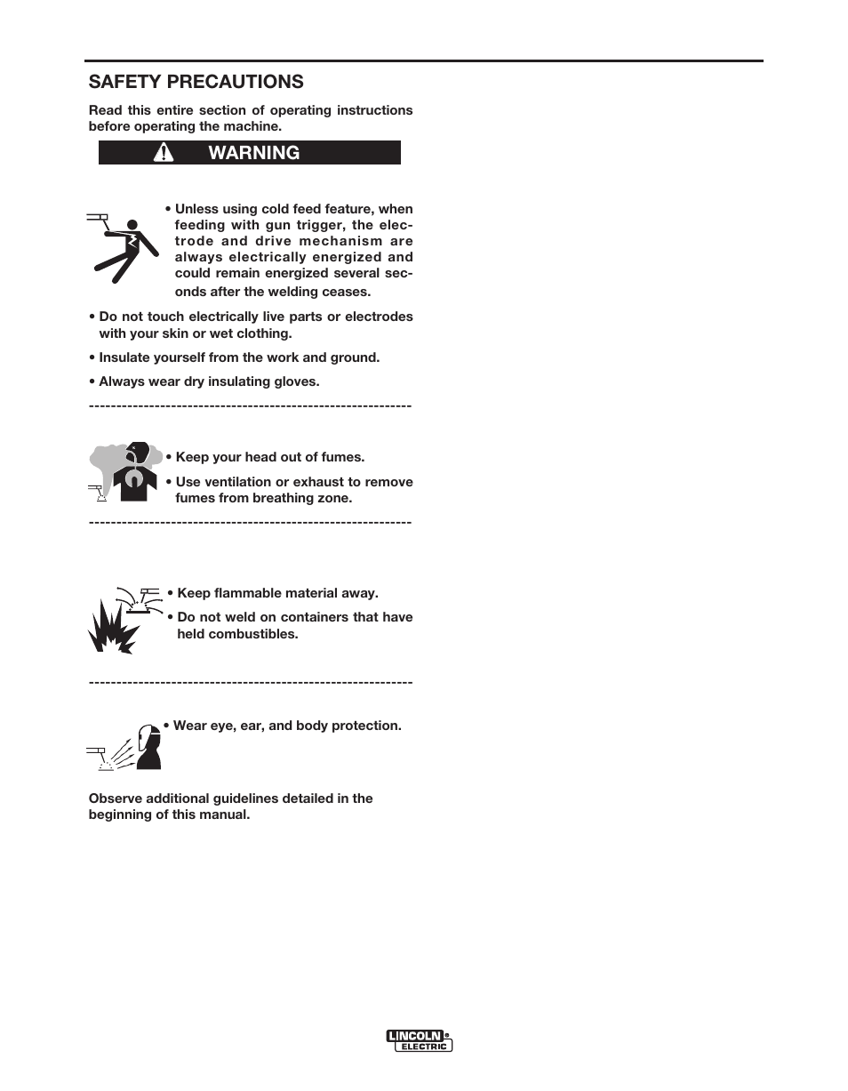 Operation, General description, Recommended processes and equipment | Safety precautions, Warning | Lincoln Electric POWER WAVE 405M IM917-A User Manual | Page 20 / 44