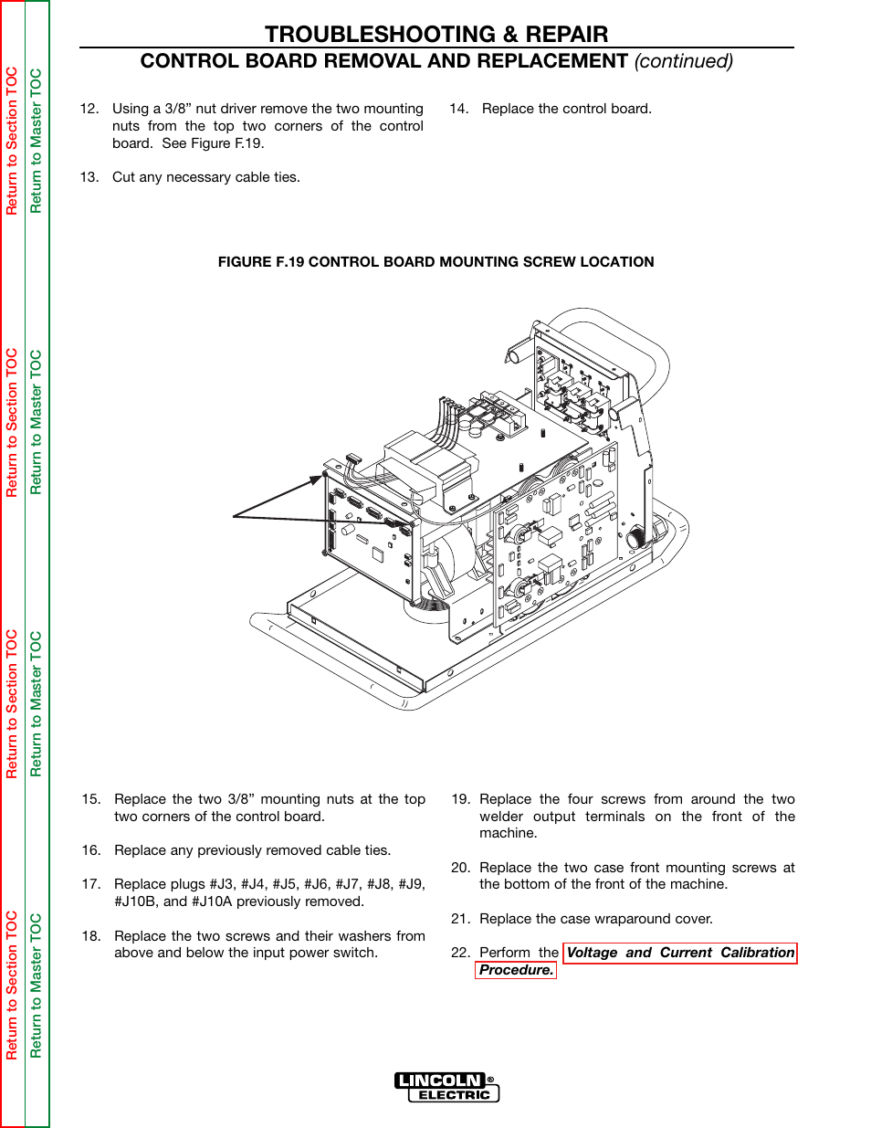 Right side, Troubleshooting & repair, Mounting nuts (3/8") | Control board removal and replacement (continued) | Lincoln Electric INVERTEC SVM158-A User Manual | Page 104 / 167