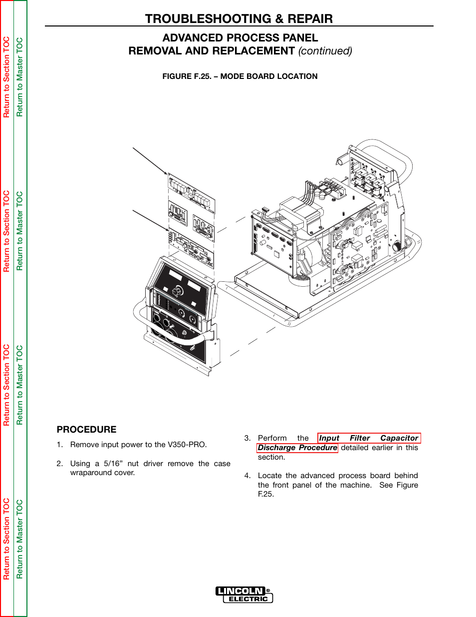 Display board, Mode board or advanced process board, Troubleshooting & repair | Procedure | Lincoln Electric INVERTEC SVM158-A User Manual | Page 114 / 167