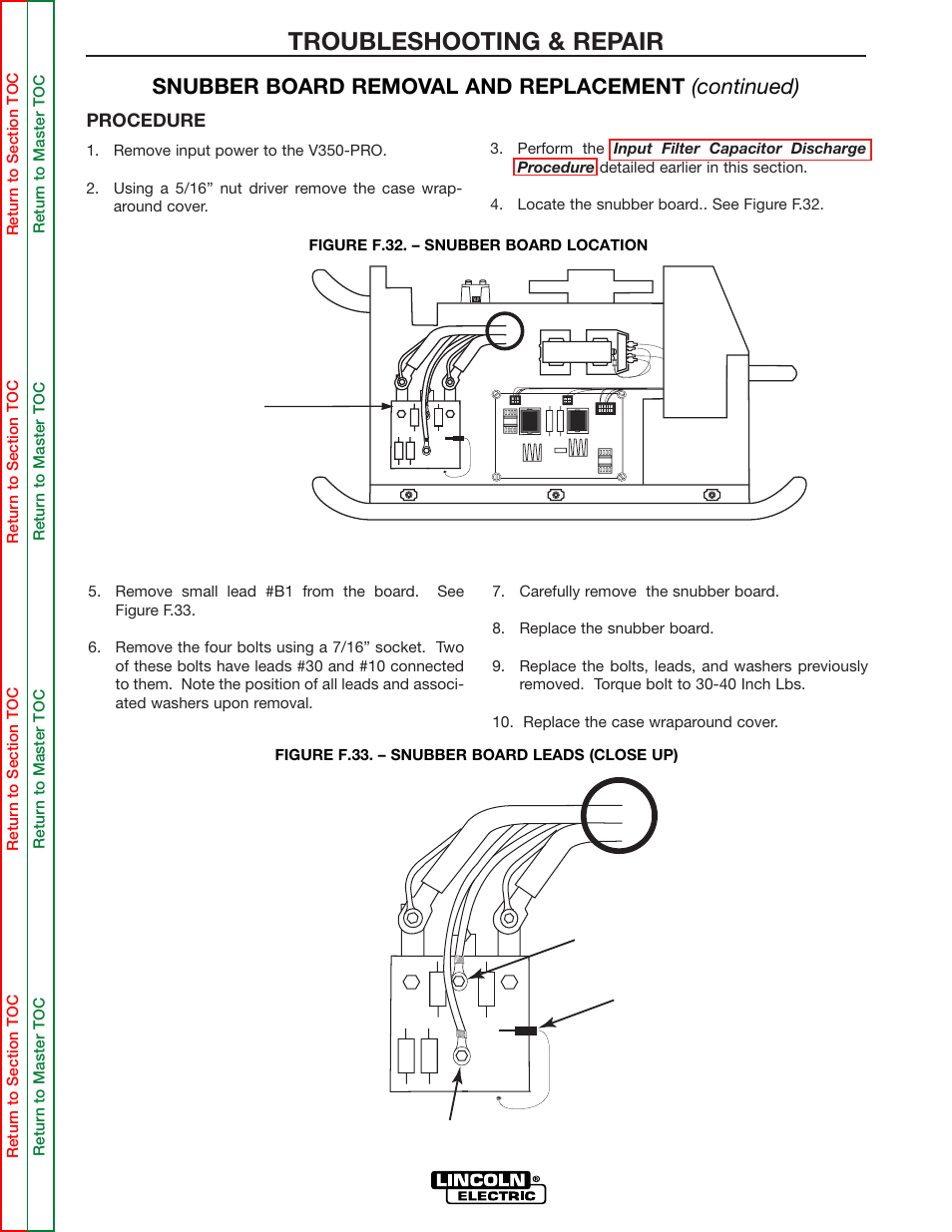 Left side, Snubber board, Troubleshooting & repair | Snubber board removal and replacement (continued) | Lincoln Electric INVERTEC SVM158-A User Manual | Page 124 / 167