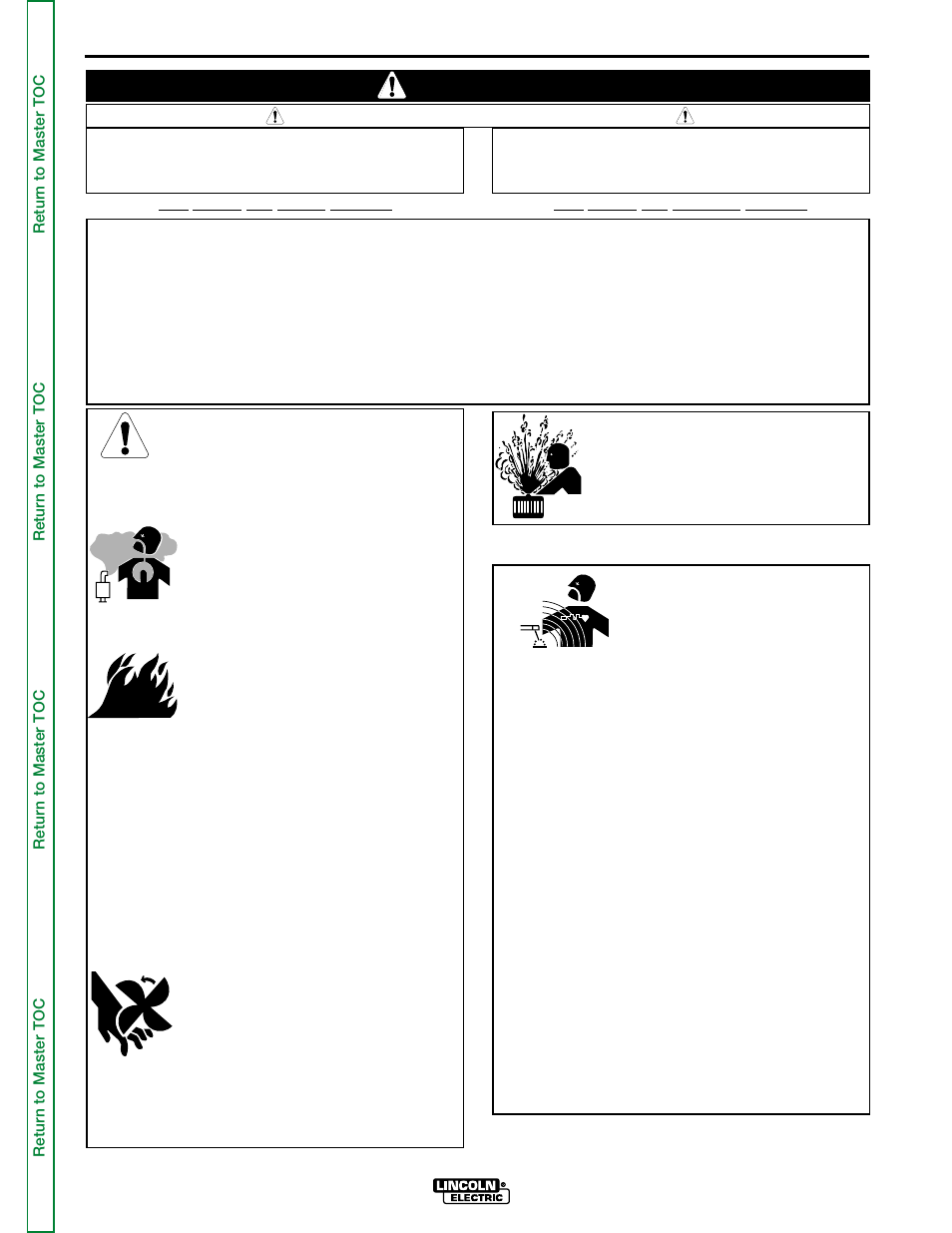 Safety, Iew safety info, Warning | For engine powered equipment, Electric and magnetic fields may be dangerous | Lincoln Electric INVERTEC SVM158-A User Manual | Page 2 / 167