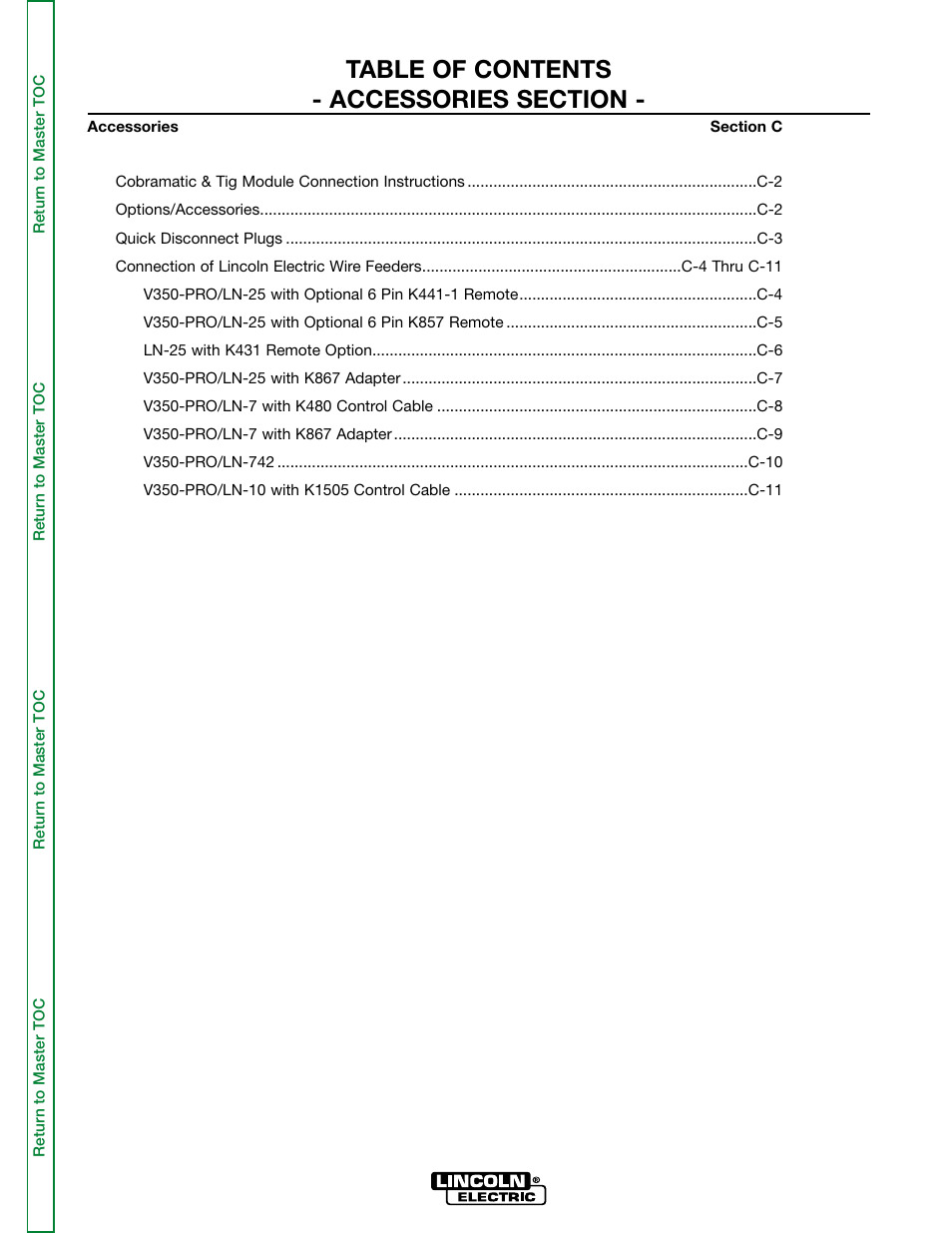 Section c - accessories | Lincoln Electric INVERTEC SVM158-A User Manual | Page 27 / 167