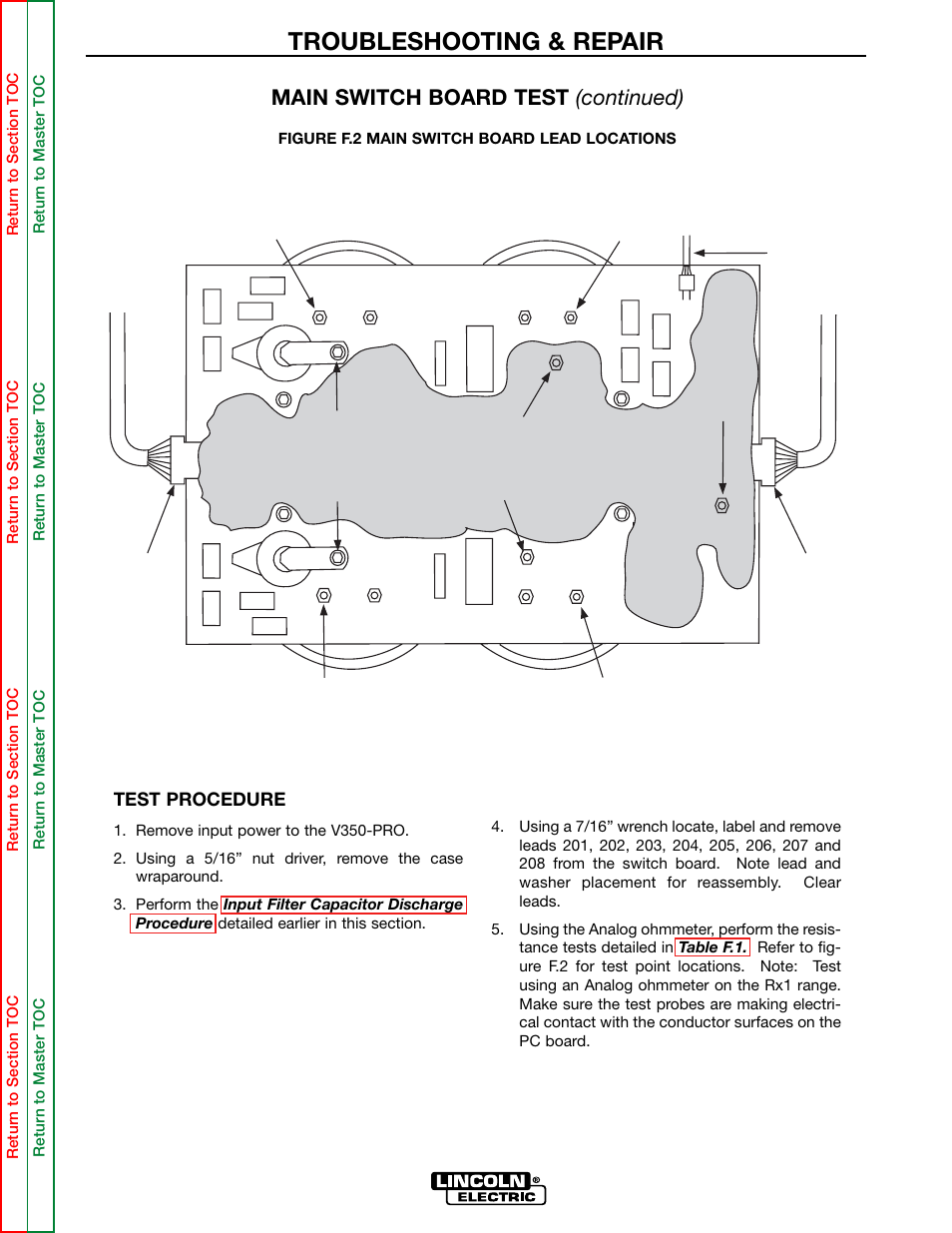 Troubleshooting & repair, Main switch board test (continued) | Lincoln Electric INVERTEC SVM158-A User Manual | Page 68 / 167