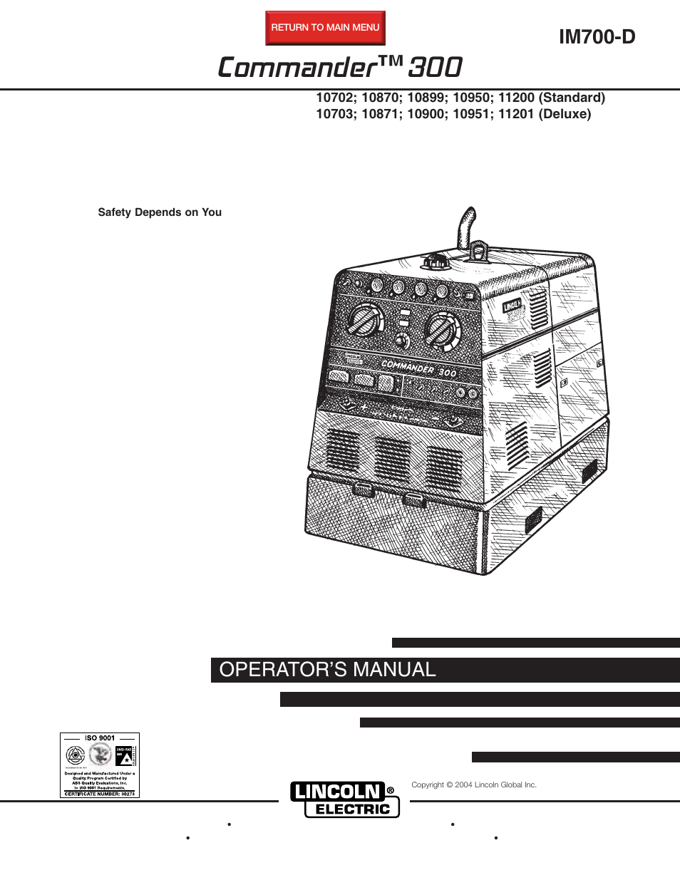 Lincoln Electric COMMANDER 300 IM700-D User Manual | 60 pages