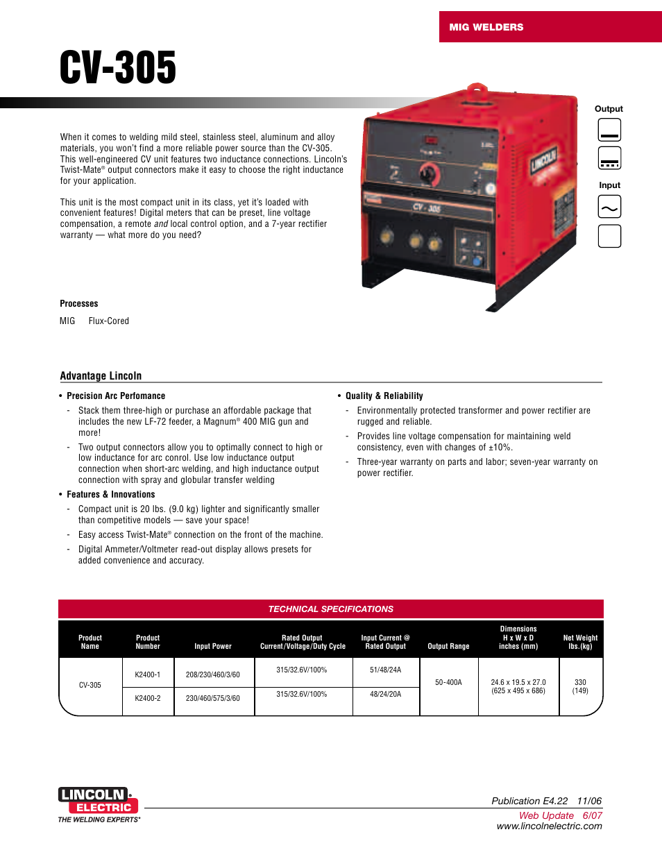 Lincoln Electric CV-305 User Manual | 4 pages