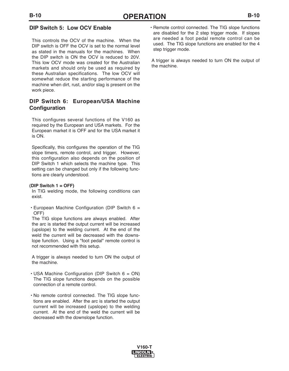 Operation | Lincoln Electric IMVERTEC V160-T User Manual | Page 23 / 36