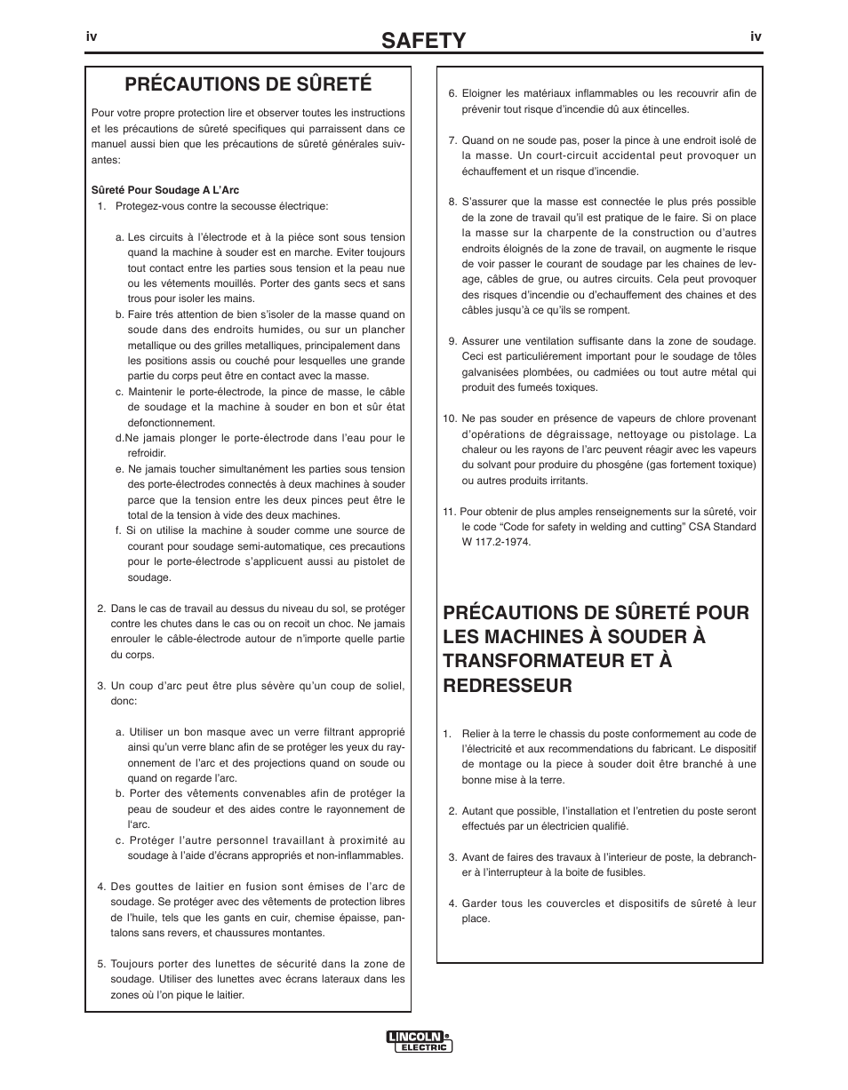 Safety, Précautions de sûreté | Lincoln Electric IMVERTEC V160-T User Manual | Page 5 / 36