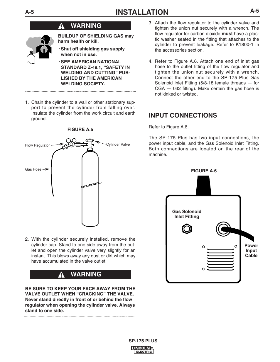 Installation, Input connections, Warning | Lincoln Electric IM610-A User Manual | Page 12 / 49