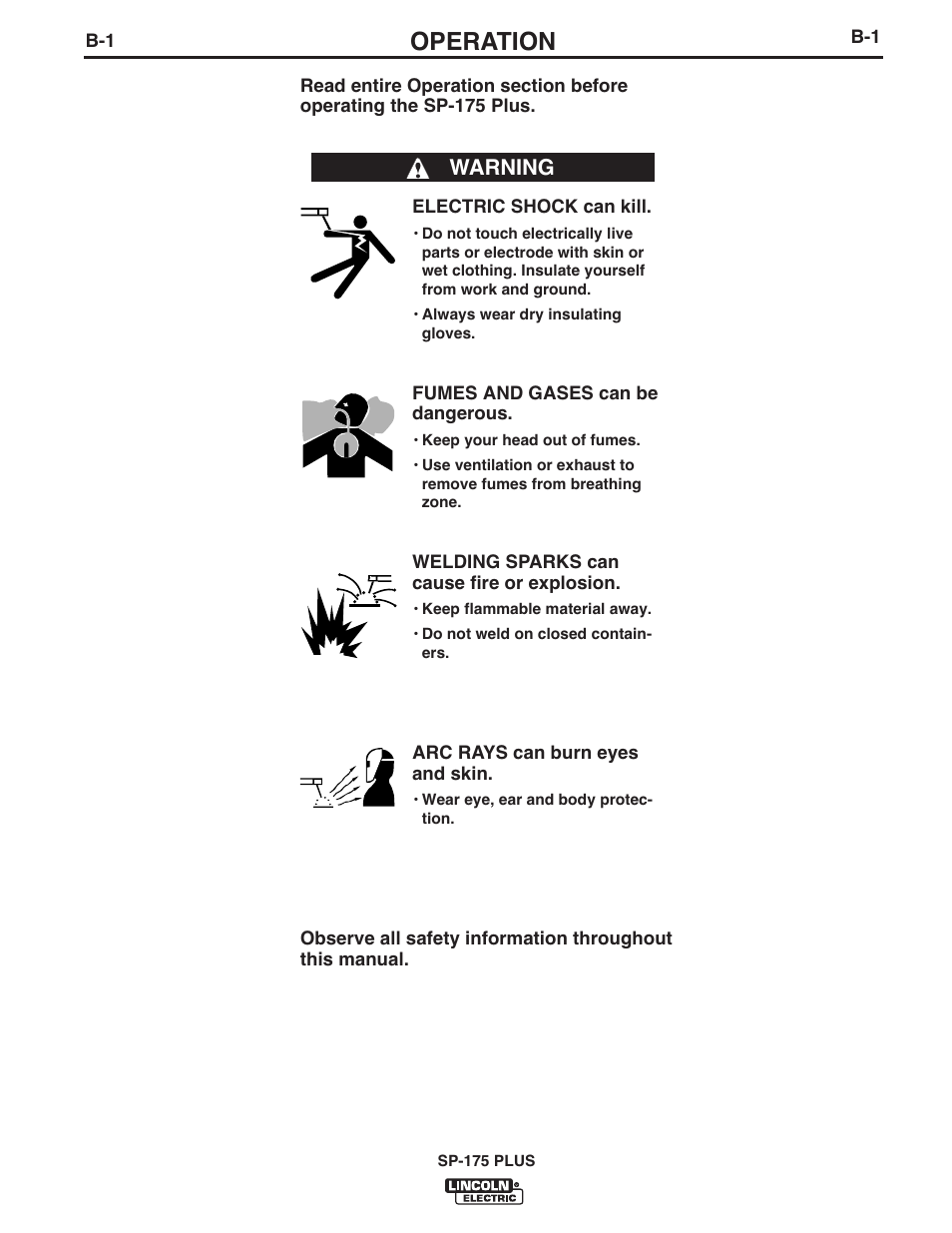 Operation, Warning | Lincoln Electric IM610-A User Manual | Page 14 / 49