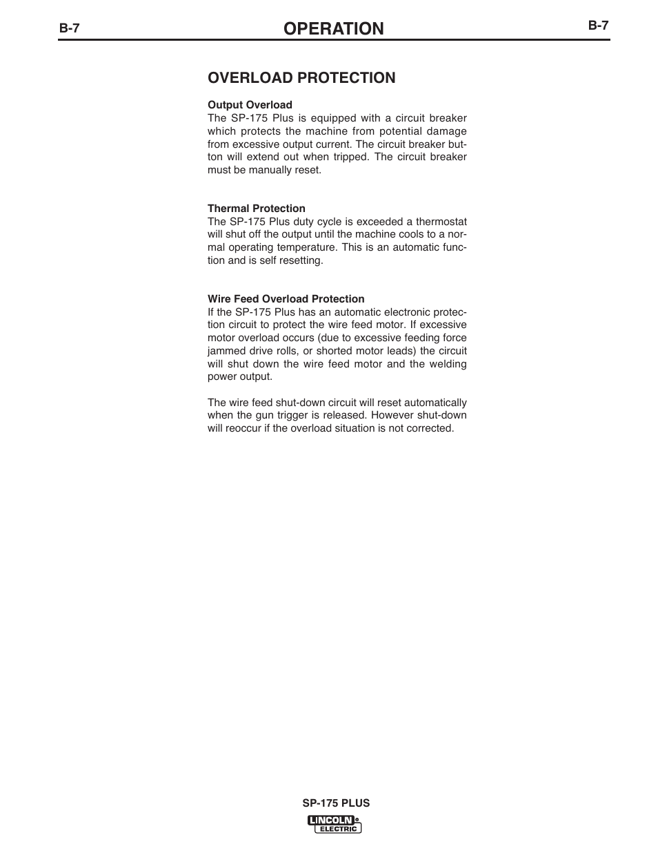 Operation, Overload protection | Lincoln Electric IM610-A User Manual | Page 20 / 49