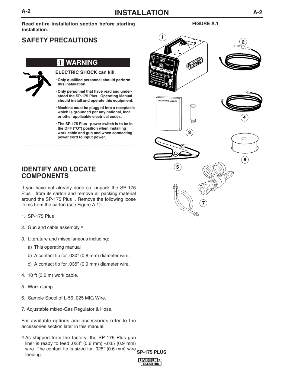 Installation, Safety precautions identify and locate components, Warning | Lincoln Electric IM610-A User Manual | Page 9 / 49