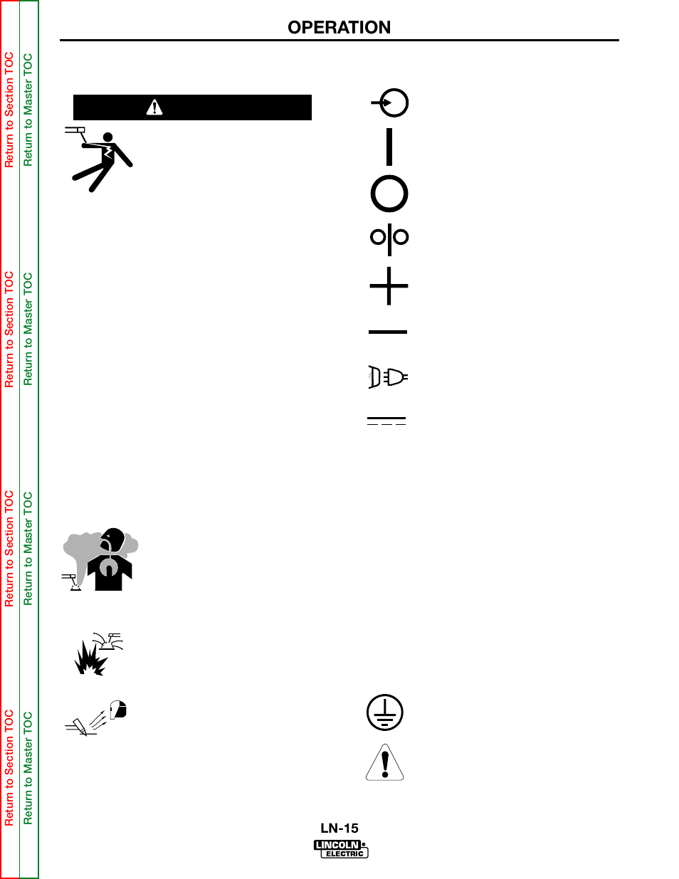 Operation, Warning safety precautions | Lincoln Electric LN-15 WIRE FEEDER SVM166-A User Manual | Page 16 / 93