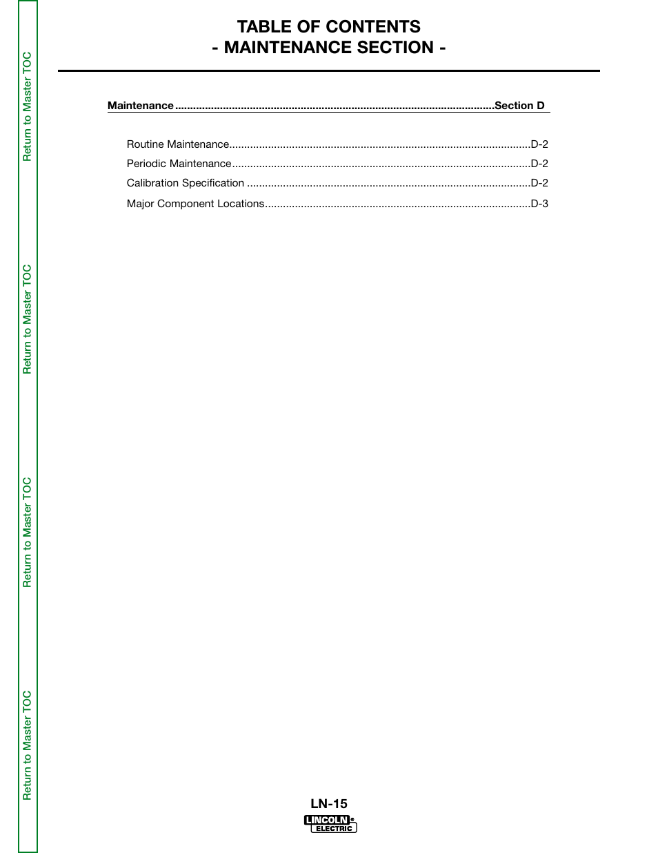 Section d - maintenance | Lincoln Electric LN-15 WIRE FEEDER SVM166-A User Manual | Page 29 / 93