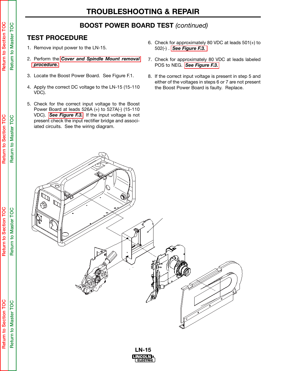 Troubleshooting & repair, Test procedure, Boost power board test (continued) | Lincoln Electric LN-15 WIRE FEEDER SVM166-A User Manual | Page 50 / 93
