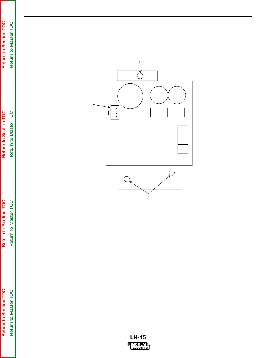 Disconnect plug j47. see figure f.12, See figure f.12, Troubleshooting and repair | Ln-15, 3/8" mounting nuts 3/8" mounting nut | Lincoln Electric LN-15 WIRE FEEDER SVM166-A User Manual | Page 71 / 93