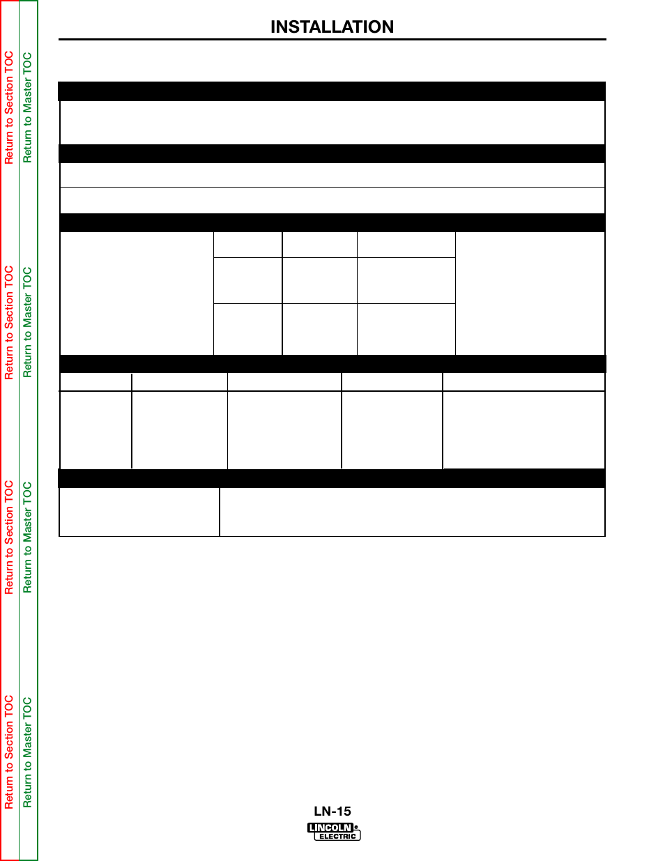 Installation, Temperature range | Lincoln Electric LN-15 WIRE FEEDER SVM166-A User Manual | Page 8 / 93