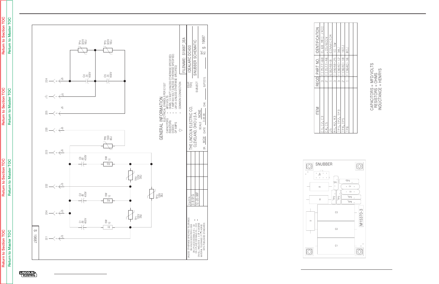 Electrical diagrams, Snubber board schematic & layout | Lincoln Electric IDEALARC R3R-500 User Manual | Page 105 / 108