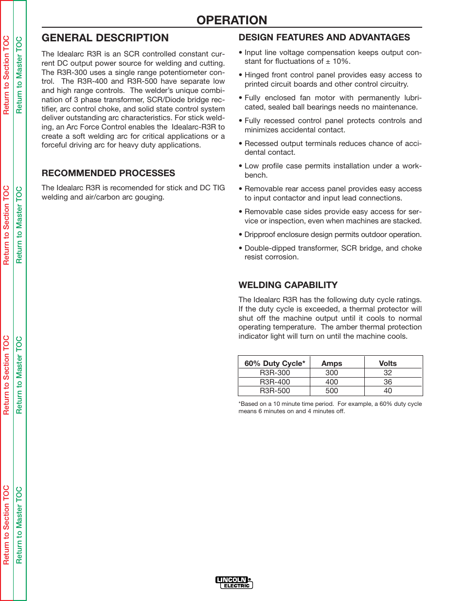 Operation, General description | Lincoln Electric IDEALARC R3R-500 User Manual | Page 19 / 108
