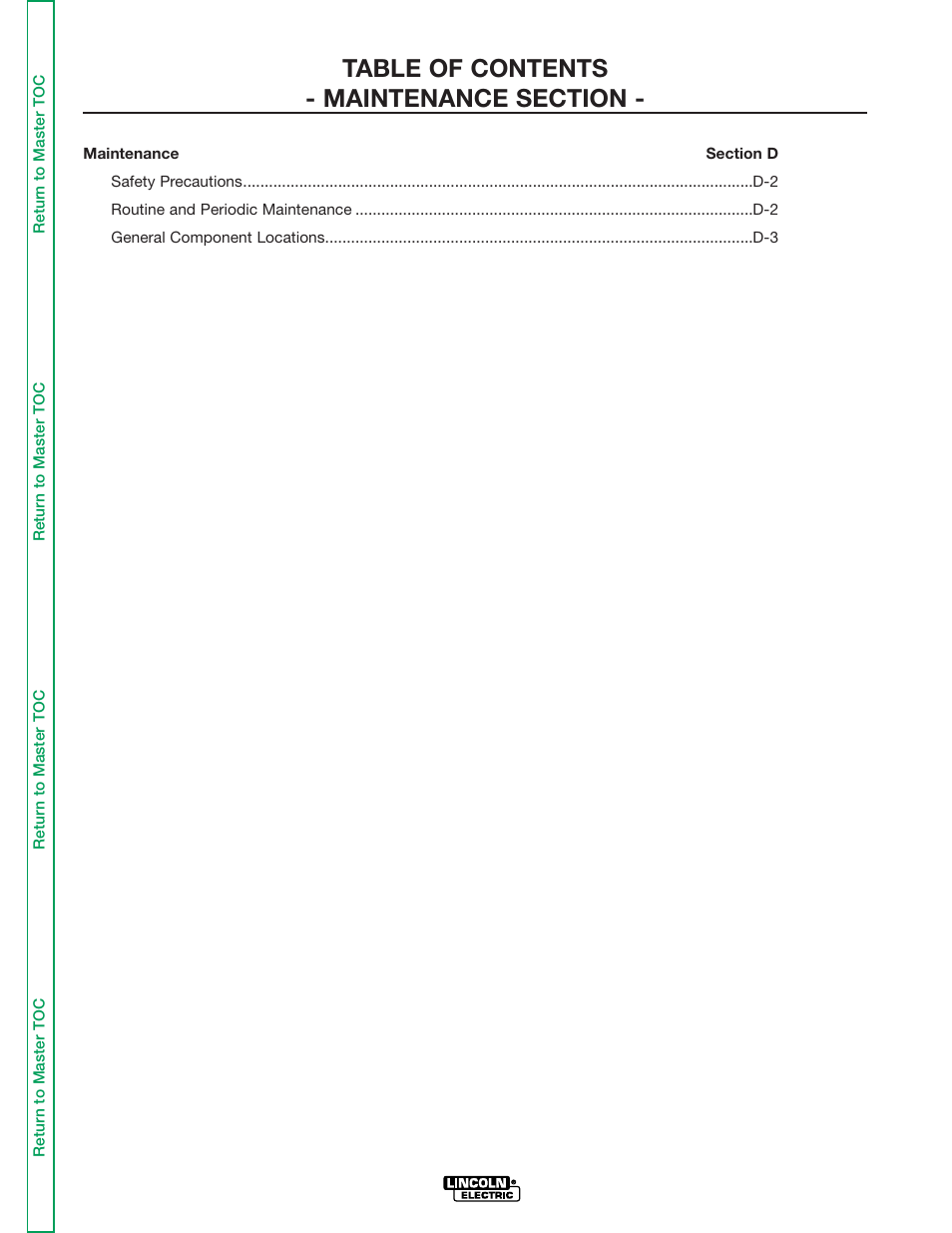 Section d maintenance | Lincoln Electric IDEALARC R3R-500 User Manual | Page 25 / 108