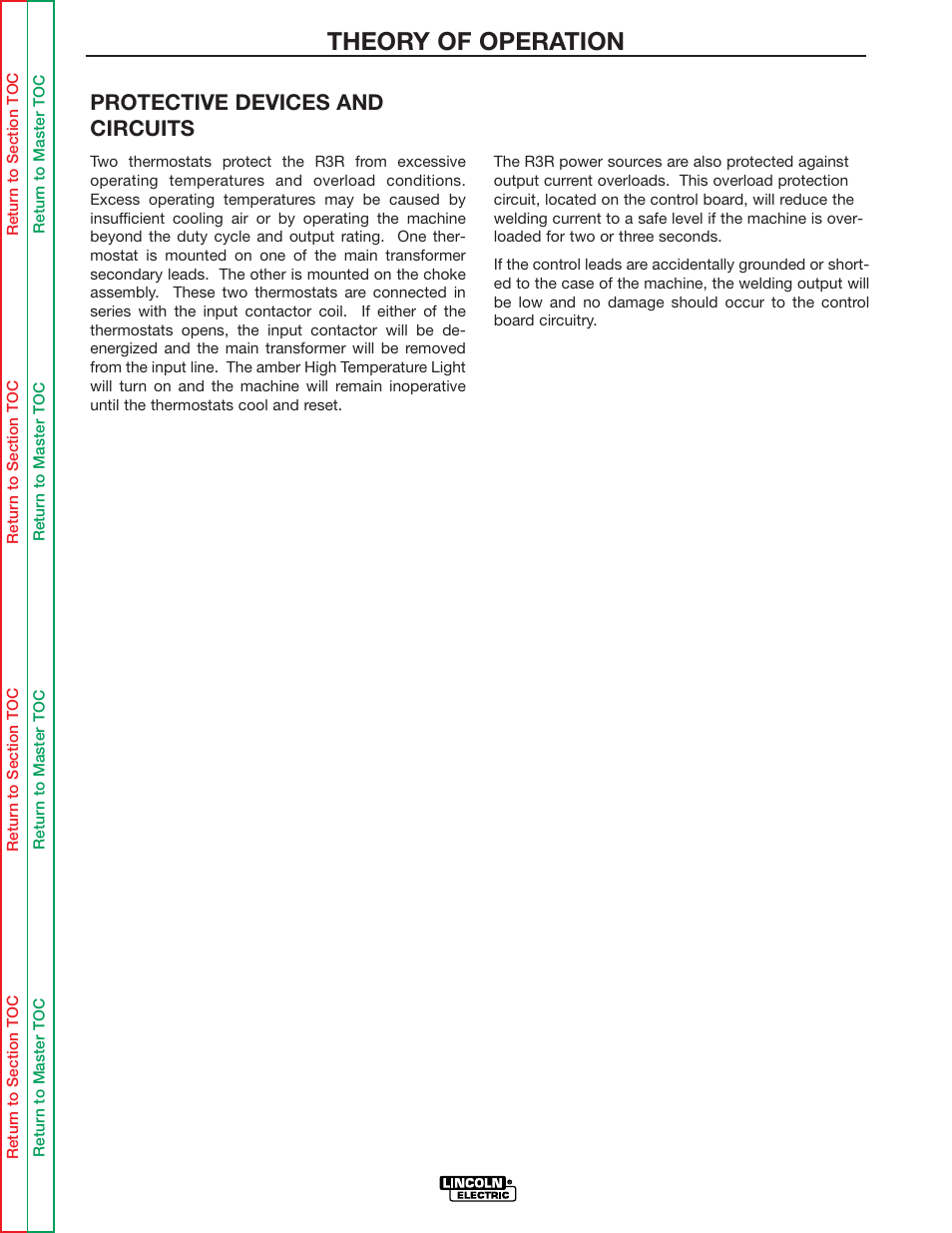 Theory of operation, Protective devices and circuits | Lincoln Electric IDEALARC R3R-500 User Manual | Page 33 / 108