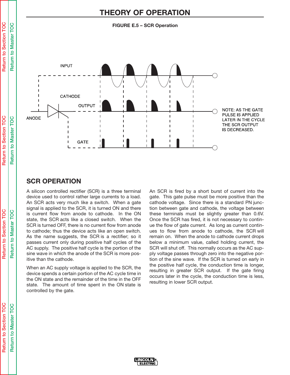 Theory of operation, Scr operation | Lincoln Electric IDEALARC R3R-500 User Manual | Page 34 / 108