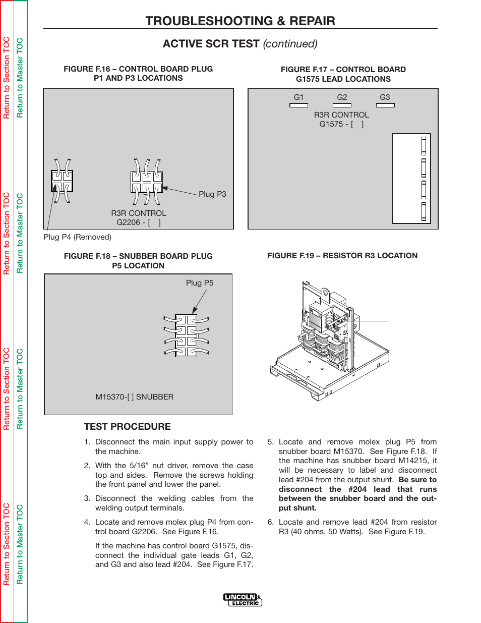 Troubleshooting & repair, Active scr test (continued) | Lincoln Electric IDEALARC R3R-500 User Manual | Page 63 / 108